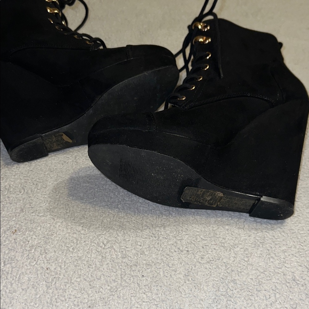 Forever 21 Black Platform Wedge Lace Up Booties Y2K Goth - Picture 4 of 9